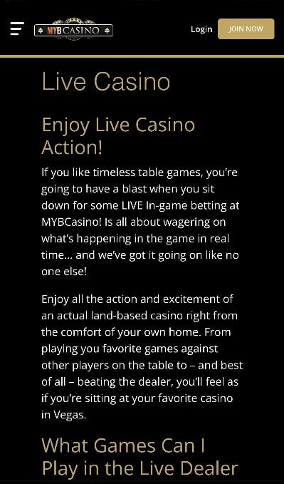 MyB live casino app