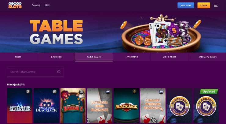 Table Games Online Super Slots