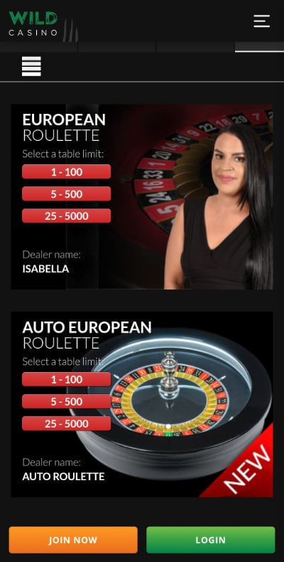 Wild Casino Live Roulette