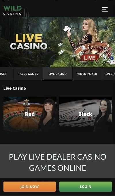 Wild Casino live casino app