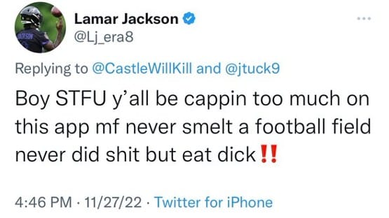 Lamar Jackson deletes tweet where he used a gay slur against a fan