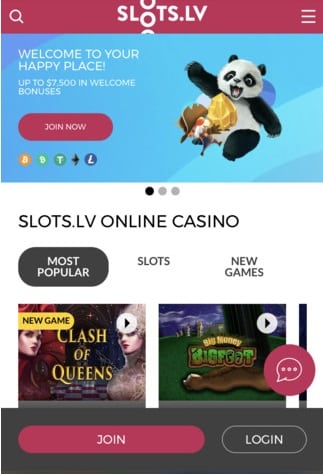 Slots.lv homepage