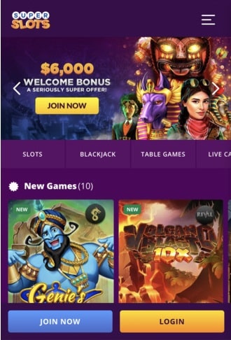 Super Slots homepage 