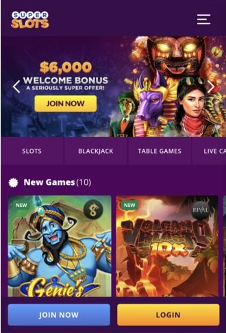 Super Slots homepage