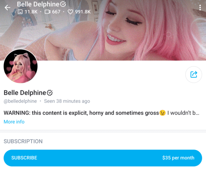 Belle Delphine OF Profile with Price