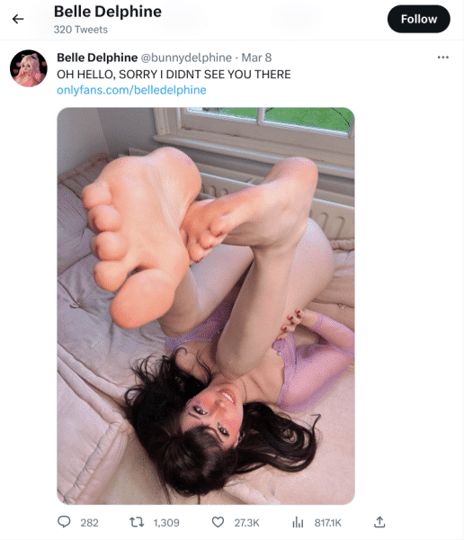 Belle Delphine Twitter Post