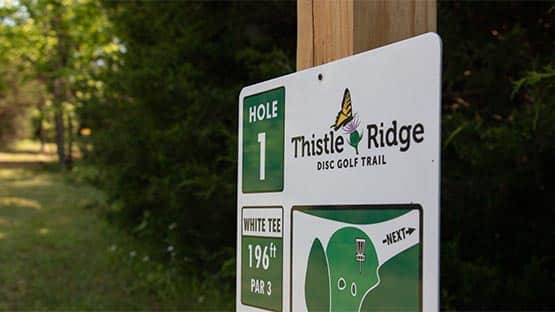 Thistle Ridge Disc Golf Trail Hole 1 sign