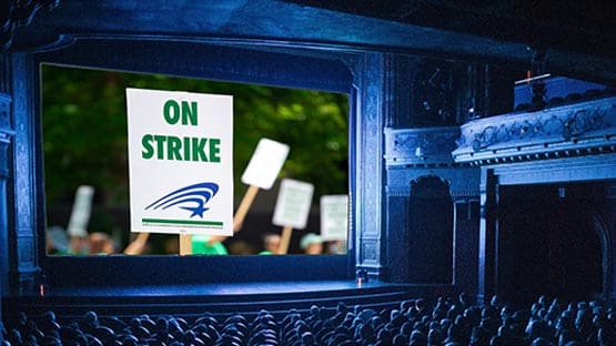 on strike sign on movie screen