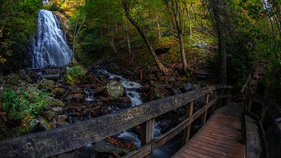 waterfall bridge at crabtree falls