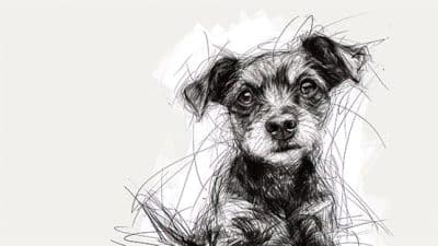 black and white dog drawing generated by AI