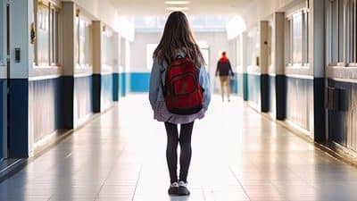 student in hallway