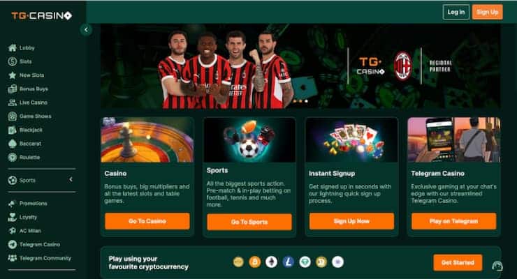 TG.Casino home page - best no kyc casino online for live dealer games