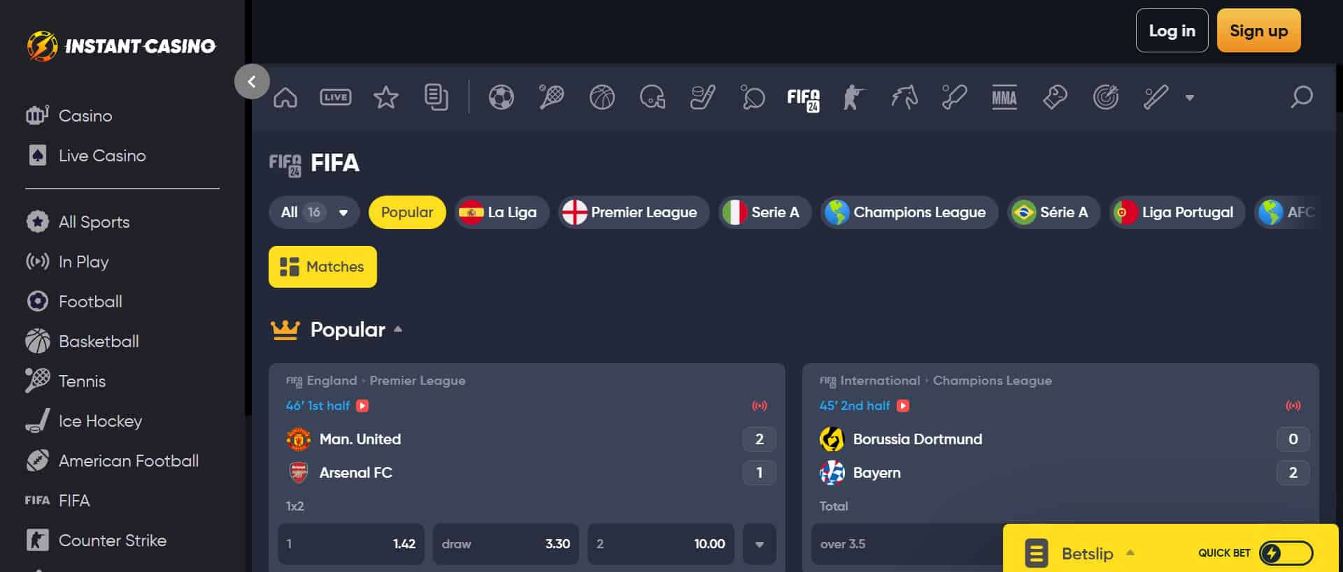 betting sites not on gamstop Instant Casino eSports Odds
