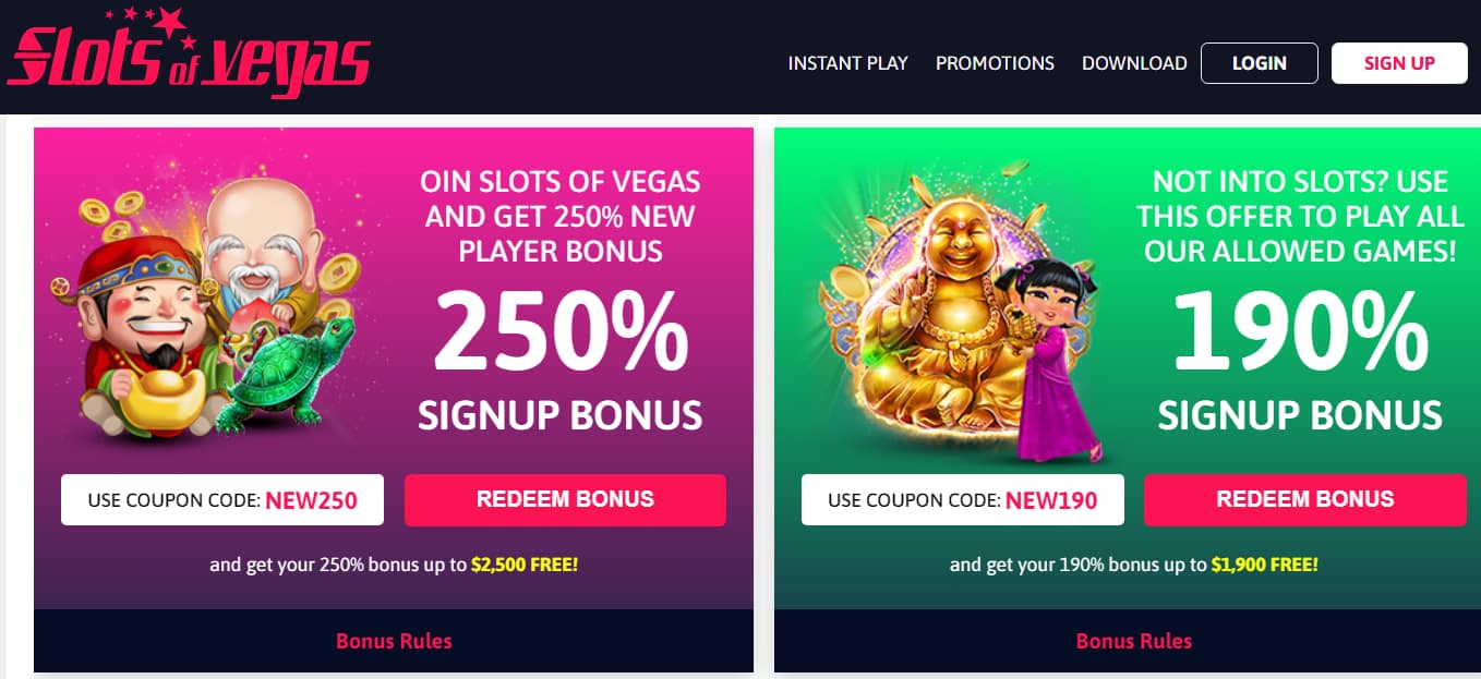 offshore casinos slots of vegas sign up bonus