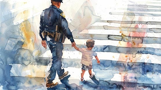 police child boy crosswalk illustration