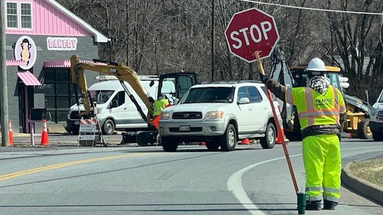 Road construction on East Main Street in Waynesboro
