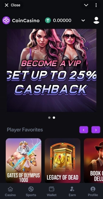 Telegram Casinos CoinCasino User Interface