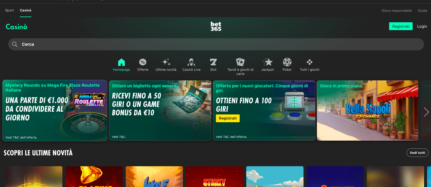 Schermata casino online con bonus