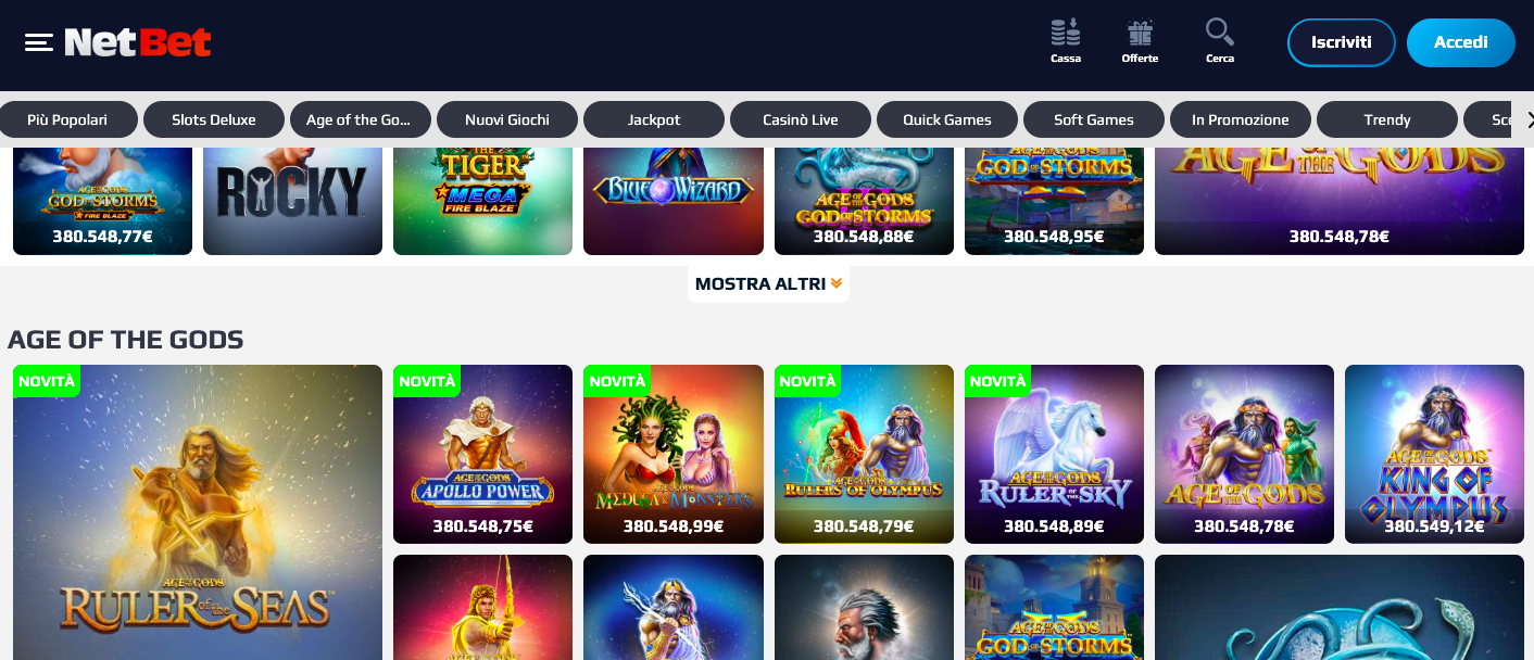 Esempio di interfaccia casino mobile
