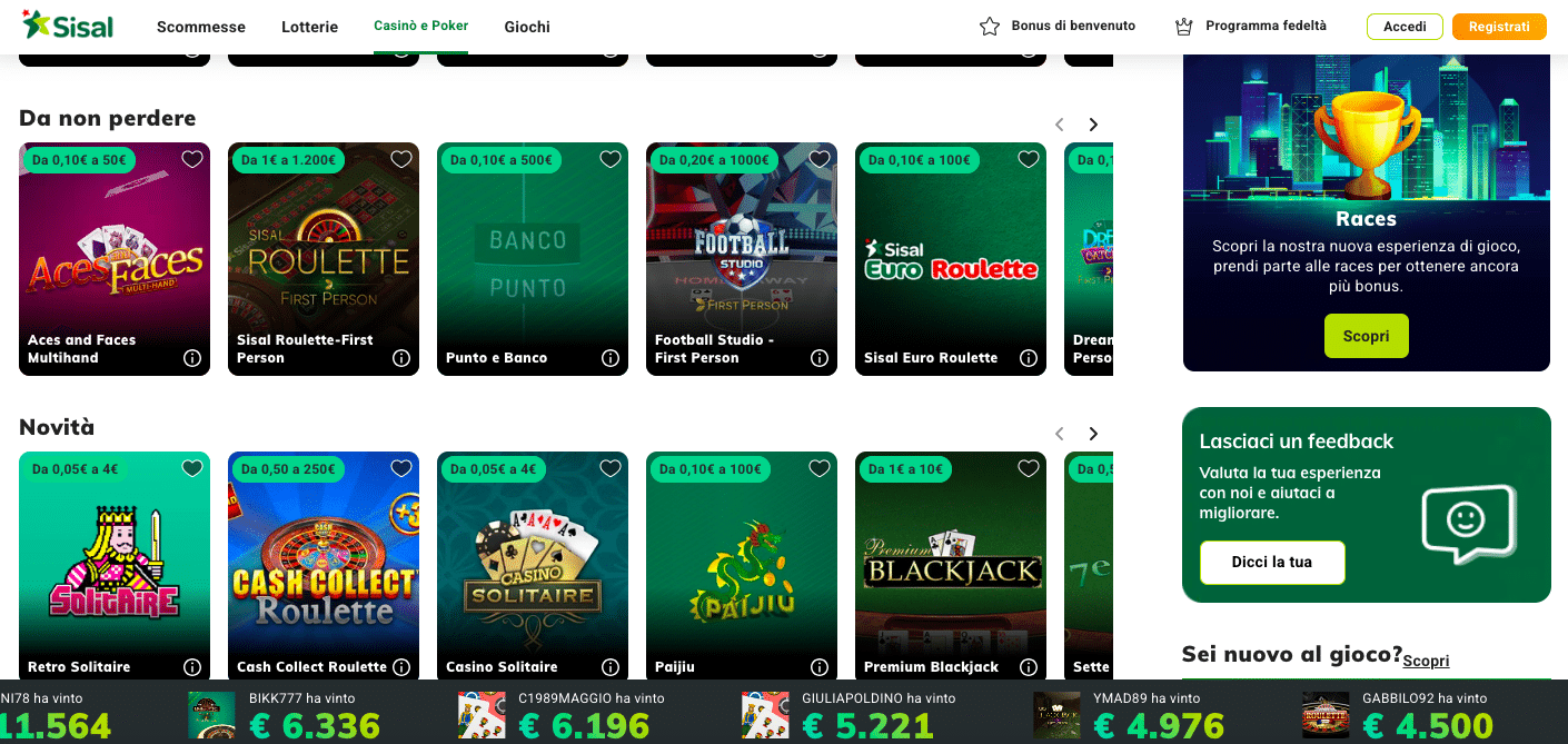 Snai Casino Interface