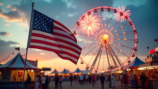 fair carnival flag ferris wheel fireworks circus tent election