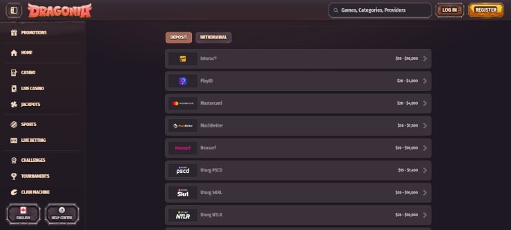 Make Your Deposit at Dragonia