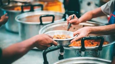 homeless shelter food line buffet soup food insecurity