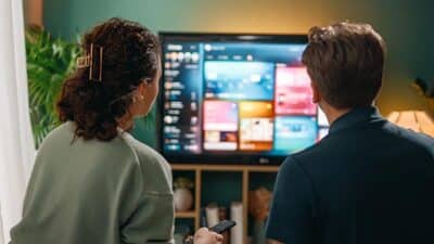 TV remote couple downloading streaming content
