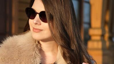 woman in faux fur coat